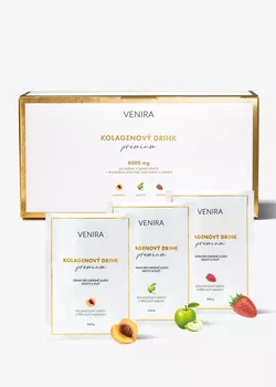 VENIRA PREMIUM kolagenový drink pro vlasy, nehty a pleť, mix příchutí (jahoda, meruňka, jablko), 30 dávek, 324g